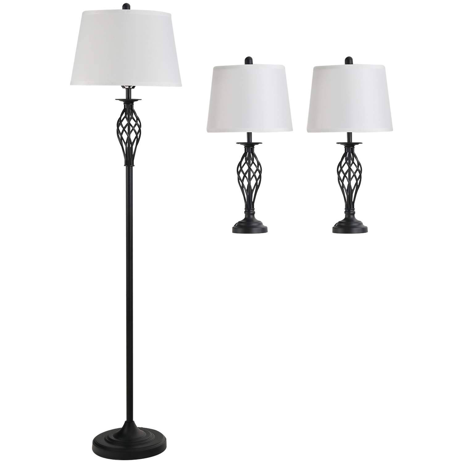 Vintage lampesæt: 2 bordlamper & 1 gulvlampe i metal