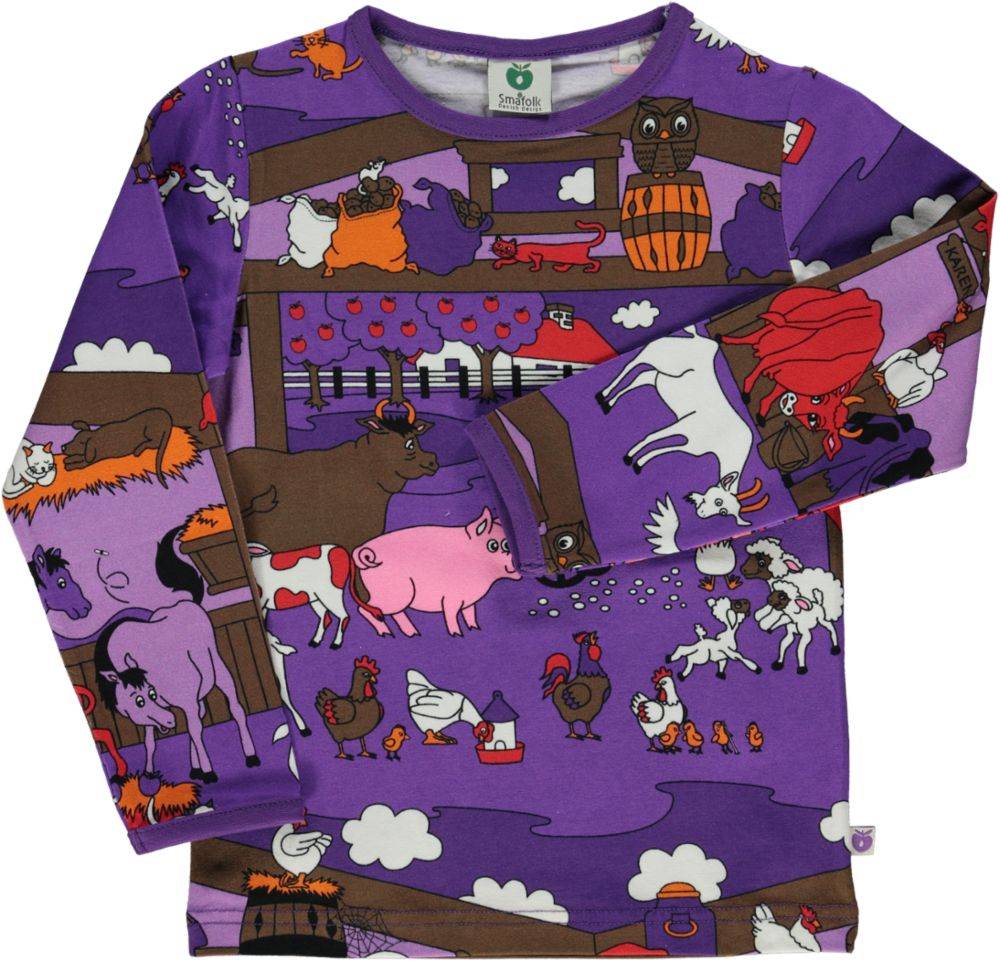 Langærmet bluse med bondegård - Purple / 9-10