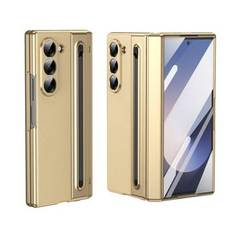 Telefonfodral kompatibelt med Galaxy Z Fold6 med inbyggt S Pen-gångjärnsskydd Skärmskydd Ultratunt stötsäkert fodral kompatibelt med Samsung Z Fold 6 - Guld (Galaxy Z Fold5,Galaxy Z Fold4 5G,Galaxy Z Fold6,Galaxy Z Fold7)
