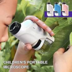 Mini lommemikroskop-sæt 60-120x Lab håndholdt mikroskop Batteridrevet mikroskop med LED-lys