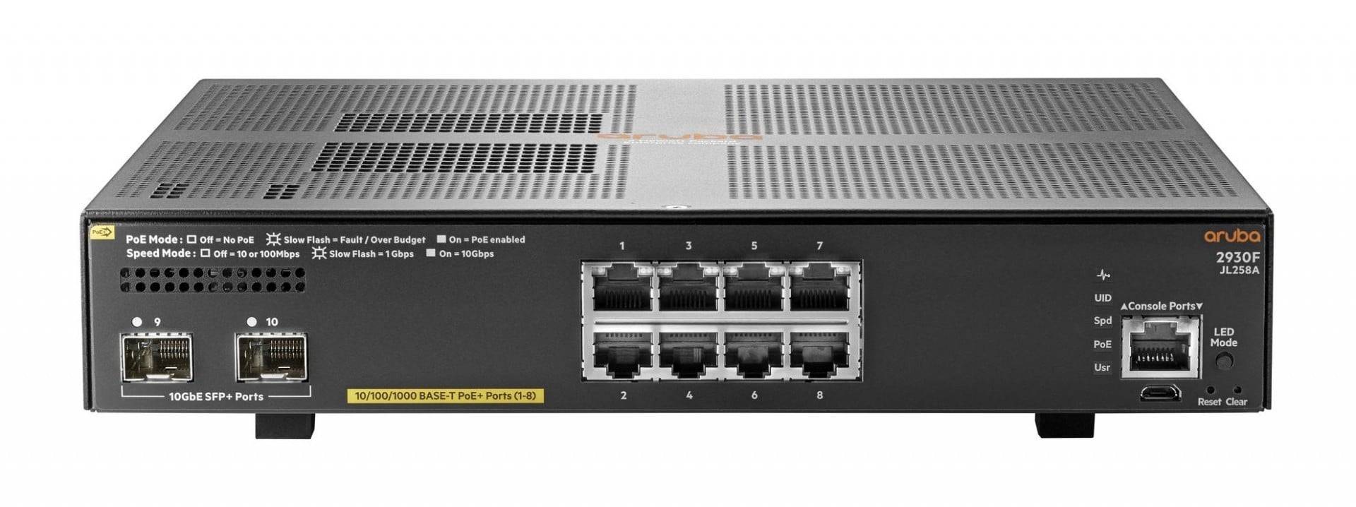 HPE Aruba 2930F 8G PoE+ 2SFP+ Swch JL258A