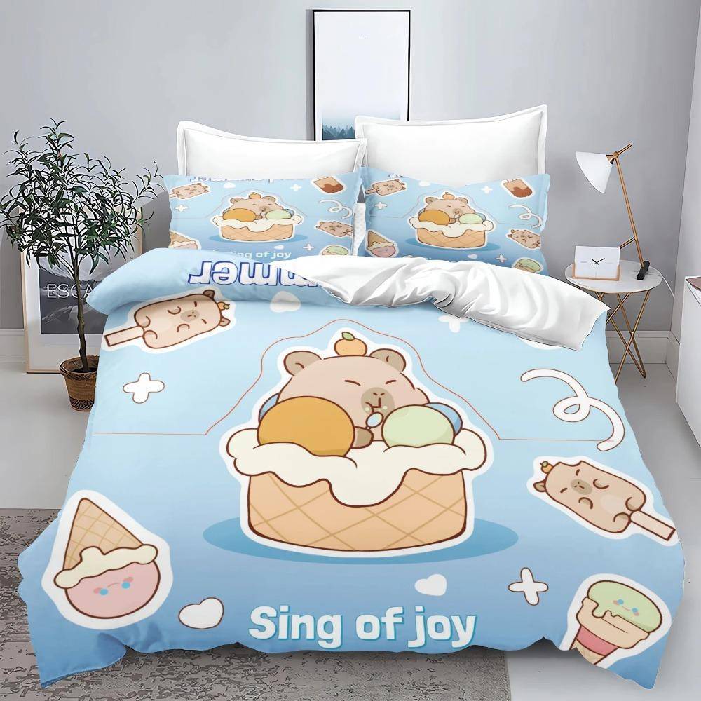 Capybara För Hem Täckpåseset 3d Barnsängkläder 100% Polyester Tryckt Söt Tecknad Täcke Lämplig Barn 90x200cm