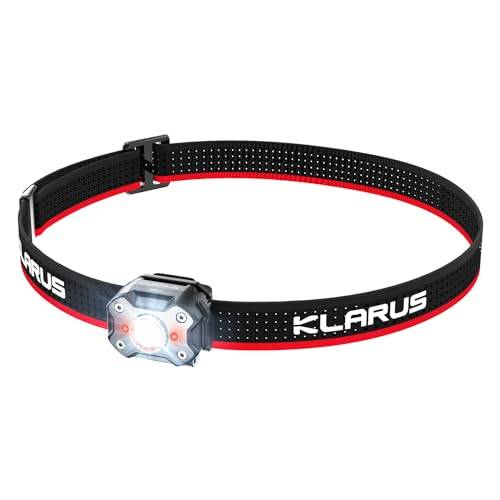 KLARUS HM3 670 Lumens Pannlampa+ Varningsrött ljus, 180° justerbar axellampa och klämma, lämplig för camping, fiske, hundpromenad, hemmabruk