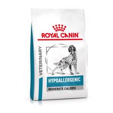 Royal Canin Veterinary Hypoallergenic Moderate Calorie hundfoder. Förpackning: 2 x 14 kg