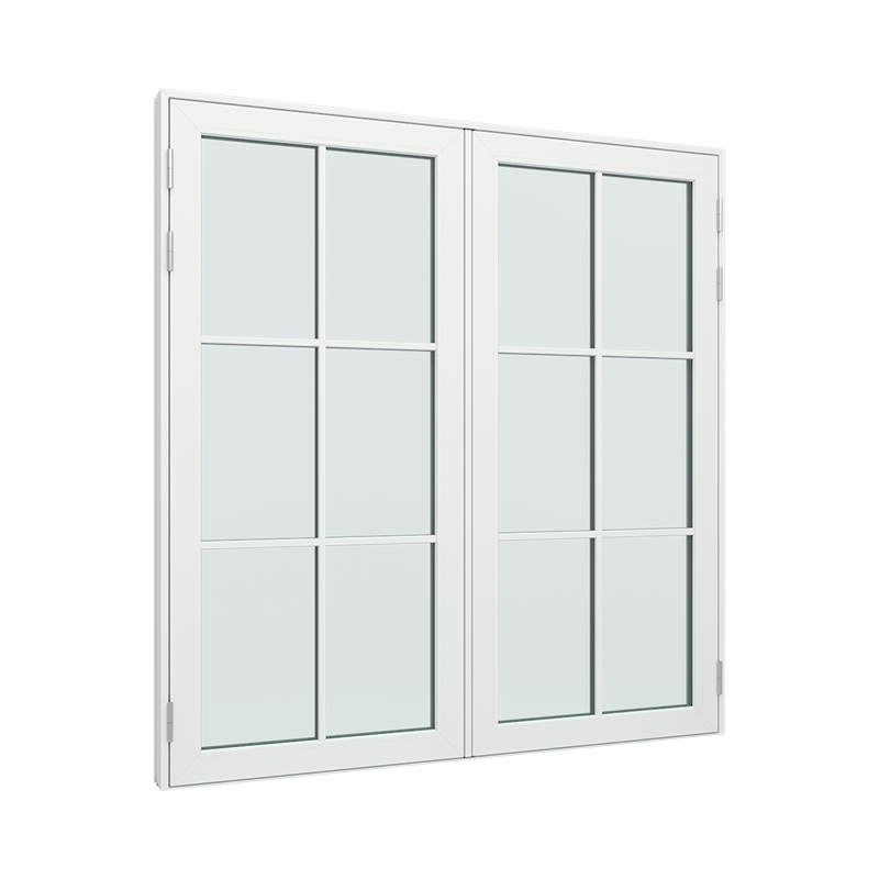 Dobbelt terrassedør med 2x3 glasfelter i hver dør