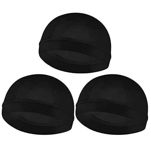 Sibba 3 st elastiska band vågkepsar för män huvudsjalar bred rem silkeslen känsla durag-kepsar unisex skalle kepsar män skallar mössor mjuk andningsbar duschmössa badtillbehör, Svart, 9.45 × 7.01 ×