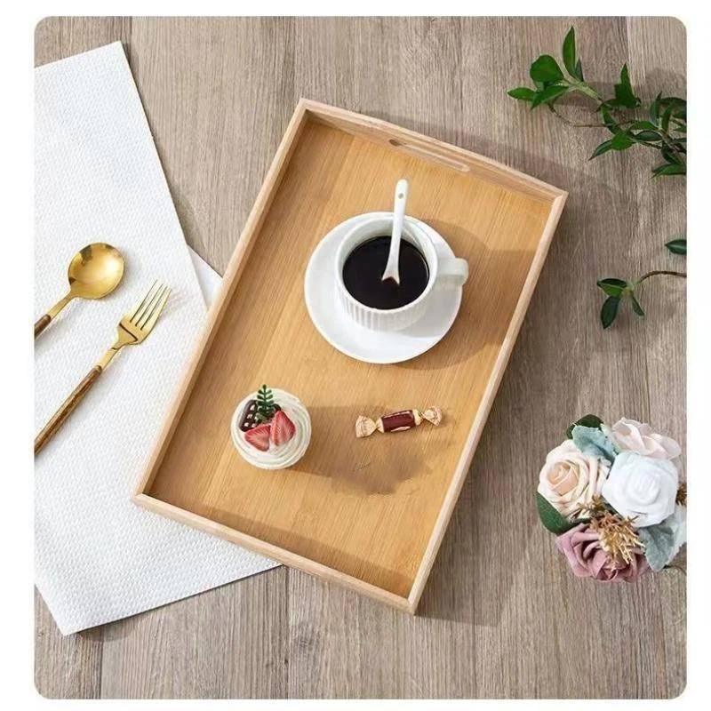 Serveringsfat i japansk stil Bambu med handtag Rektangulärt serveringsfat Te Frukost Mångsidig bricka Massivt träfat brown