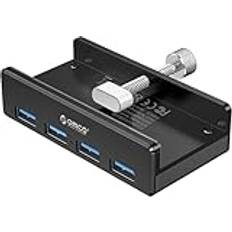 USB 3.0 Hub 4-port, ORICO aluminium SuperSpeed datahub med extra strömförsörjningsport för stationär dator, MacBook, MacBook Air/Pro/Mini (svart)
