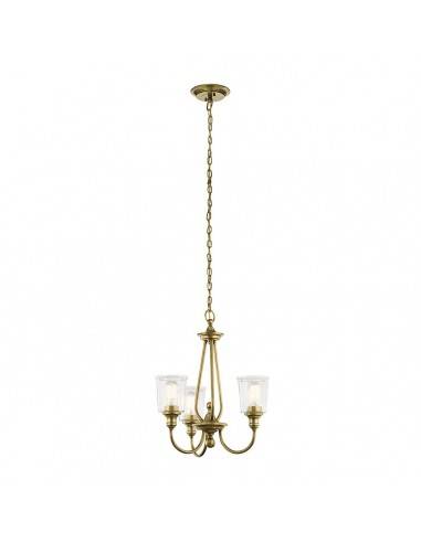 WAVERLY Lysekrone i stål og glas Ø56 cm 3 x E27 - Børstet messing/Klar med dråbeeffekt