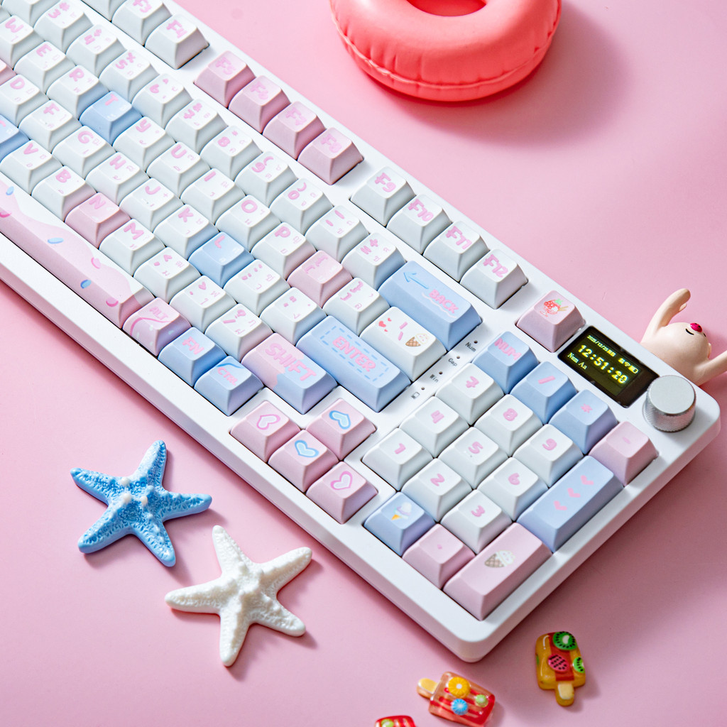 AZERTY Keycaps Ice Cream Keycap Italian Spanish Nordic Keycap QWERTZ PBT KCA Profile ISO Layout for MX Mechanical Keyboard