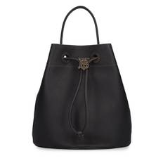 Small Leather Drawstring Bucket Bag - Black - 01