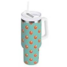 OWFKAY 40 oz isolerad kaffedokare med lock sugrör vattenflaska rostfritt stål tumlare män kvinnor basketbollar på turkosmönster