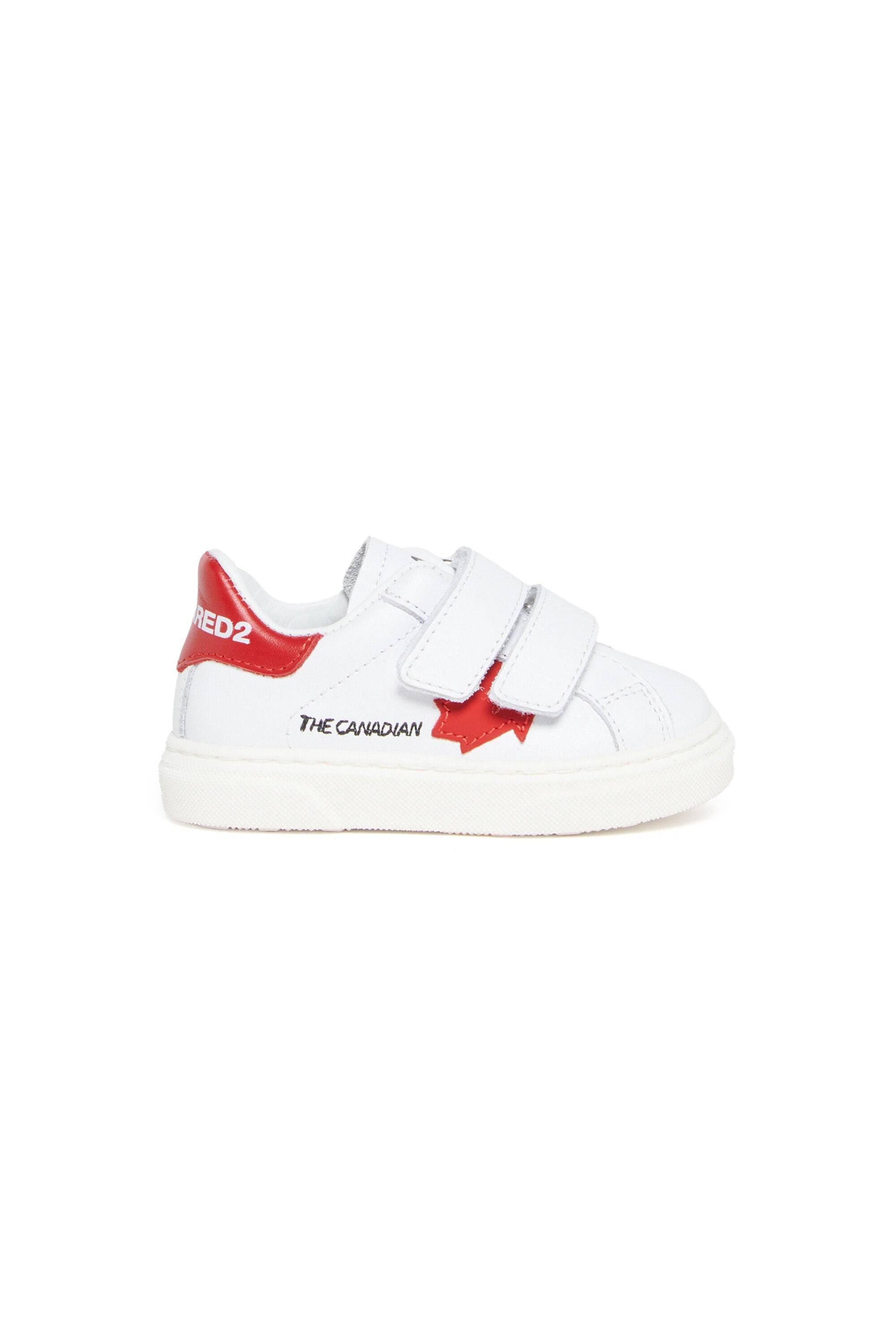 Dsquared2 for Kids - Sneakers basse in pelle con Maple Leaf - Bianco