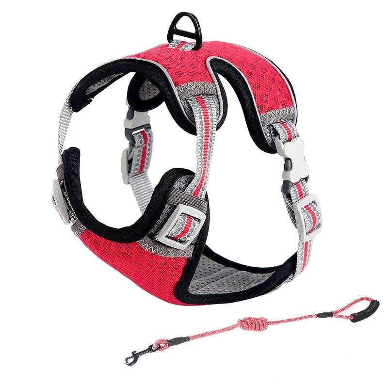 Reflective Cat Harness and Leash Set - Escape Proof, Adjustable Walking Harness - Red / M (M)
