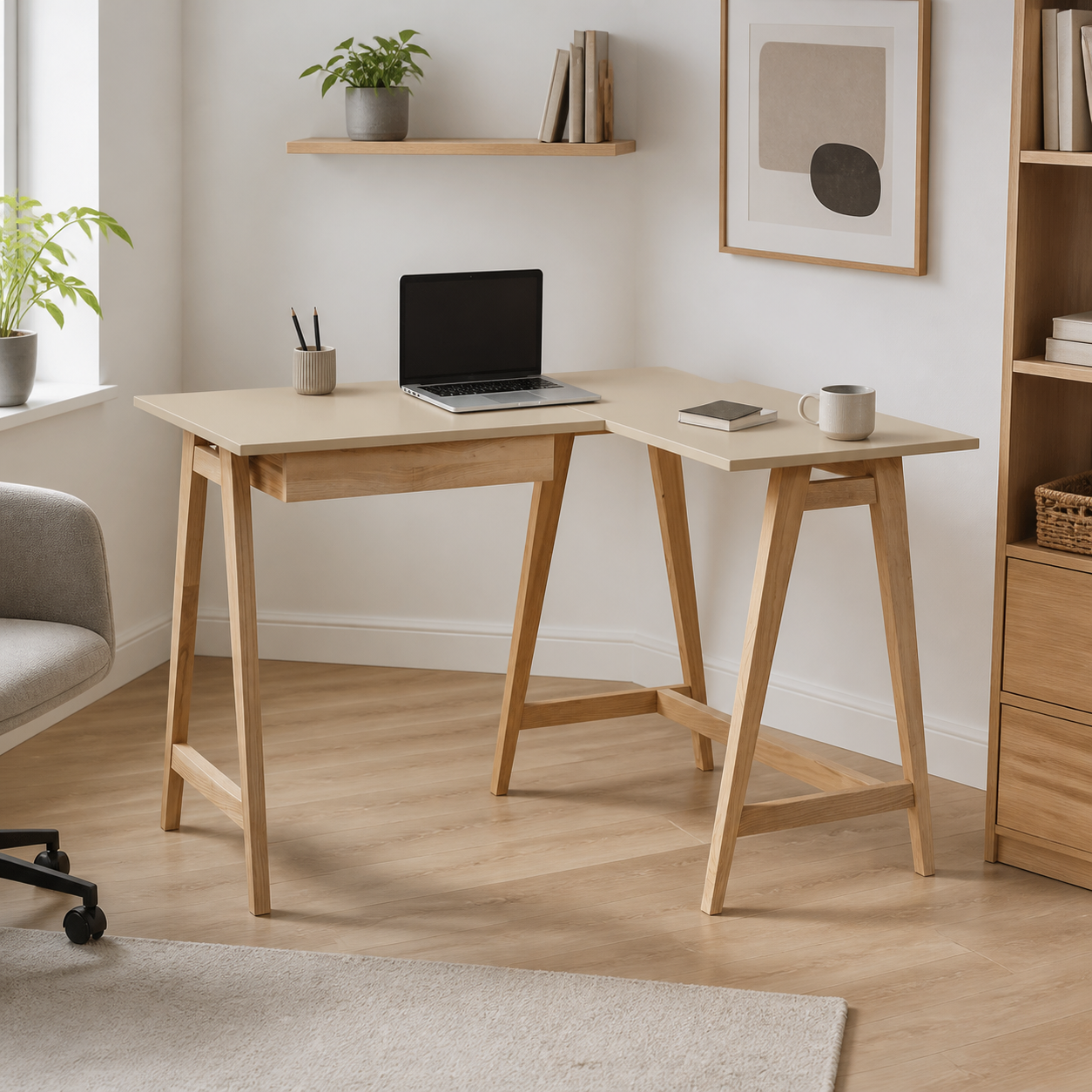 LUKA hjørneskrivebord, højre, brunbeige/natur