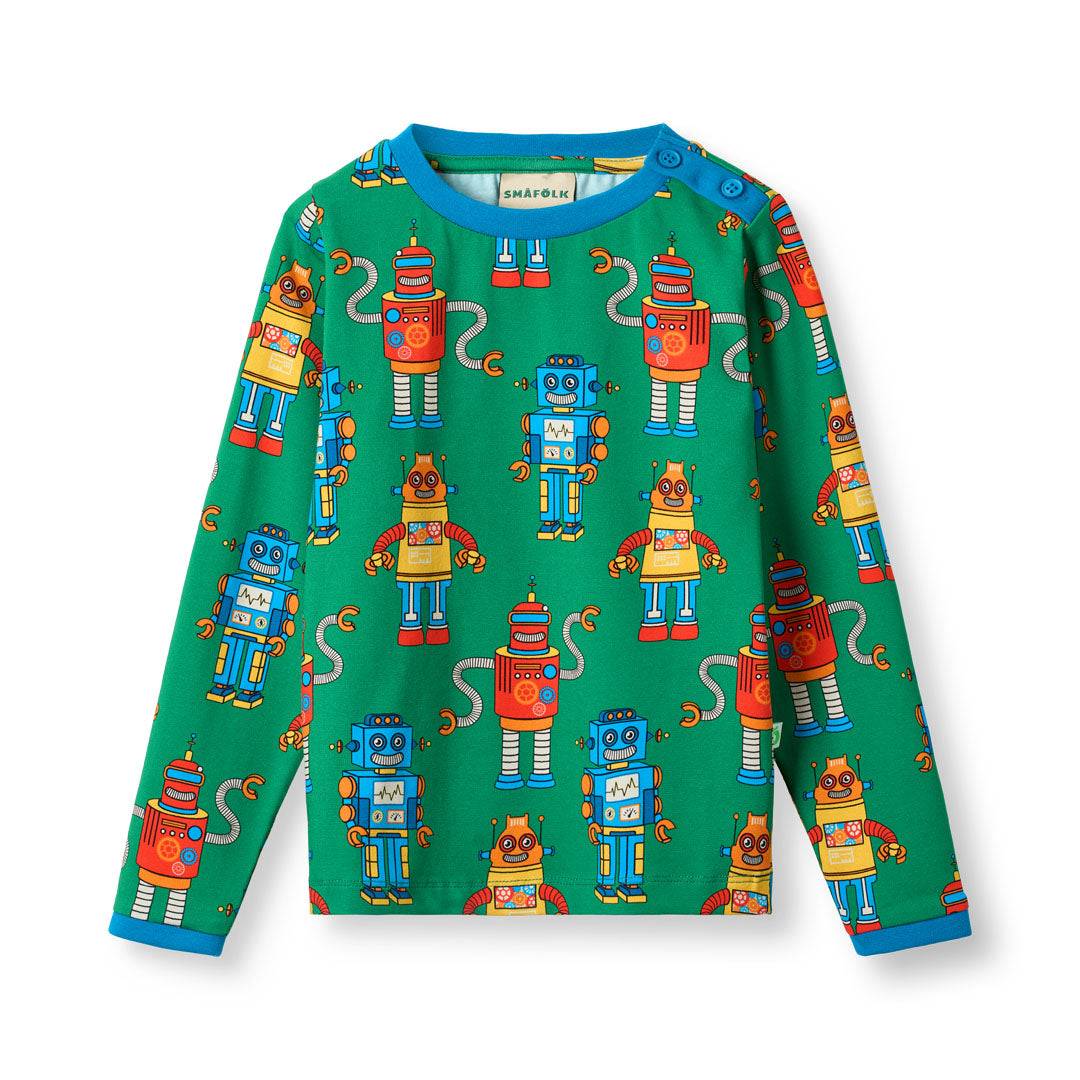 Umalin langærmet bluse med robotter - Lawn / 3-4