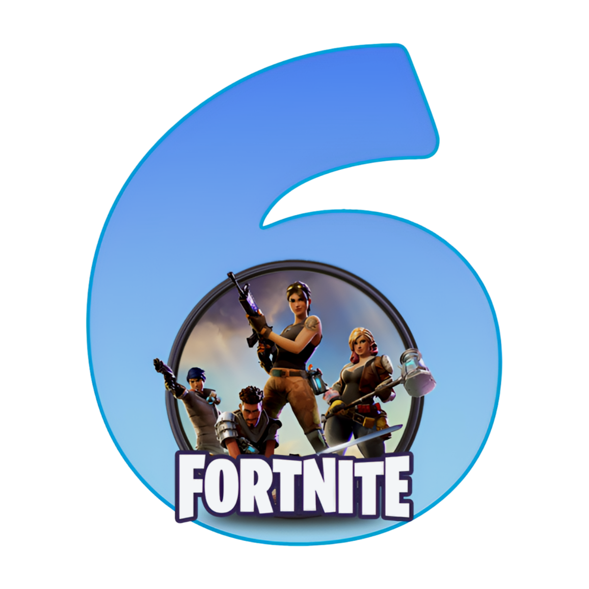 Fortnite sukkerprint med blåt 6-tal og helte Ø2–28 cm - 24 cm - 1 stk