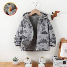 Unga pojkar Casual Fashion Allover Print Jacka, Barn Varm termofodrad Zip-Up Huvkappa för höst/vinter - Grå (6Y,7Y,4Y,5Y)