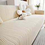 UIILO Creative Jacquard Velvet Couch Covers, Stretch Non Slip Loveseat Slipcovers Sofa Cover for Dogs Pet Universal Fitted Furniture Cover Protector (Color : Beige, Size : 3 seater)
