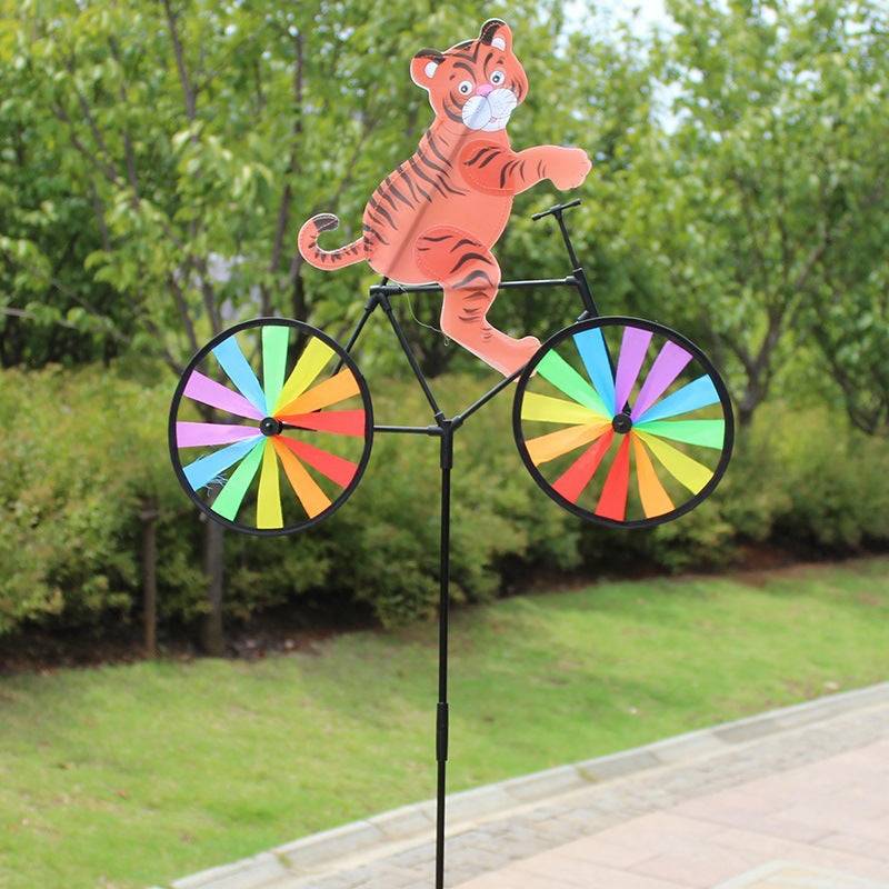 Puppy Animal On Bike Diy Windmill Animal Bicycle Wind Spinner Whirligig Garden Lawn Decorative Gadgets Kids Outdoor Toys - Tiger