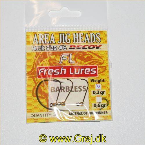 Fresh Lures - Area Jig Heads - Krogstørrelse #6 - 0,3 gram - Decoy krog - Gold - 3 stk