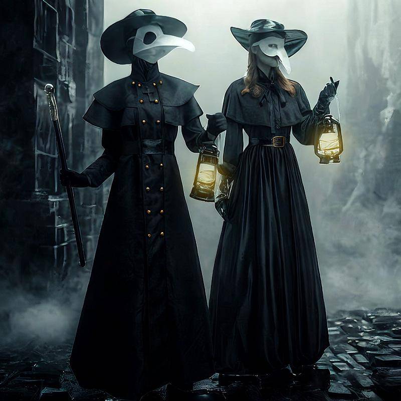Steampunk Medeltida Pestenläkarkostym med Korpfågelnäbbmask cm black