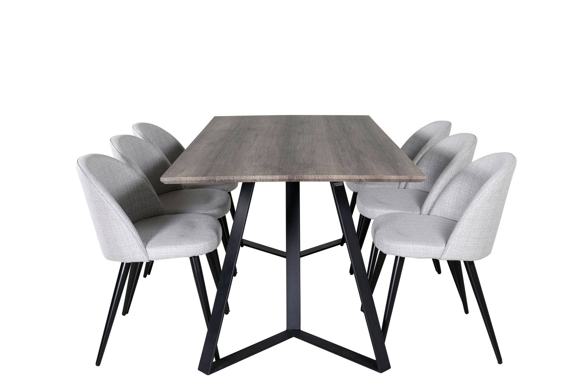Venture Home Marina spisebord - 180*90*H75 - Grey / Black+Velvet Dining Chiar - Black legs - Light GreyFabric_6