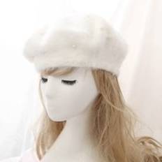 Kvinnor höst vinter kanin pärla vintage basker hatt kvinnlig varm vogue basker hattar flickor platt keps basker fransk hatt baret - Vit