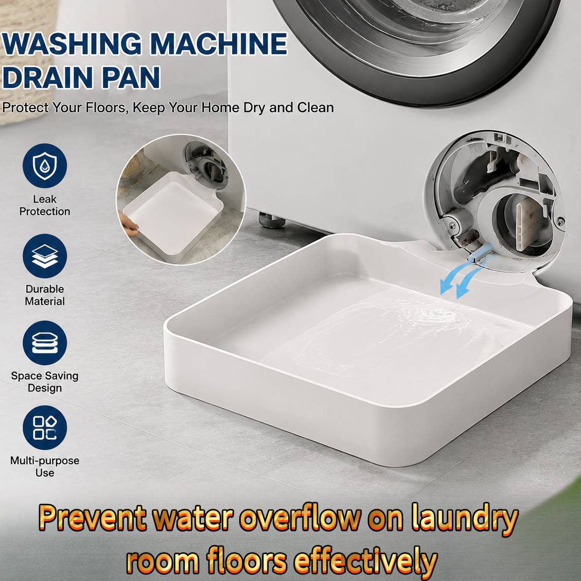 Washing Machine Drain Outlet Drip Tray Catches Residual Water and Lint Stains Keeps Floor Clean No Post Cleaning Needed Makes