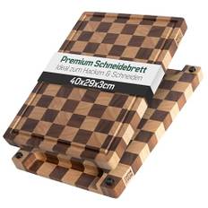 MAKUMORI Premium Schneidebrett aus Massivholz, Stirnholz, End Grain 40x29x3cm - zweifarbig kariert aus Akazien- und Heveaholz, FSC® -zertifiziert, Standfüße, Saftrinne und große Griffmulden