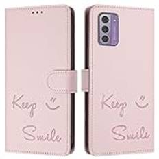 JZ För Nokia G42 / G310 Fall Konstläder Flip Cover Wallet [Keep Smile][Handled & Neck Strap][Korthållare] För Nokia G42 / G310 Fall - Pink