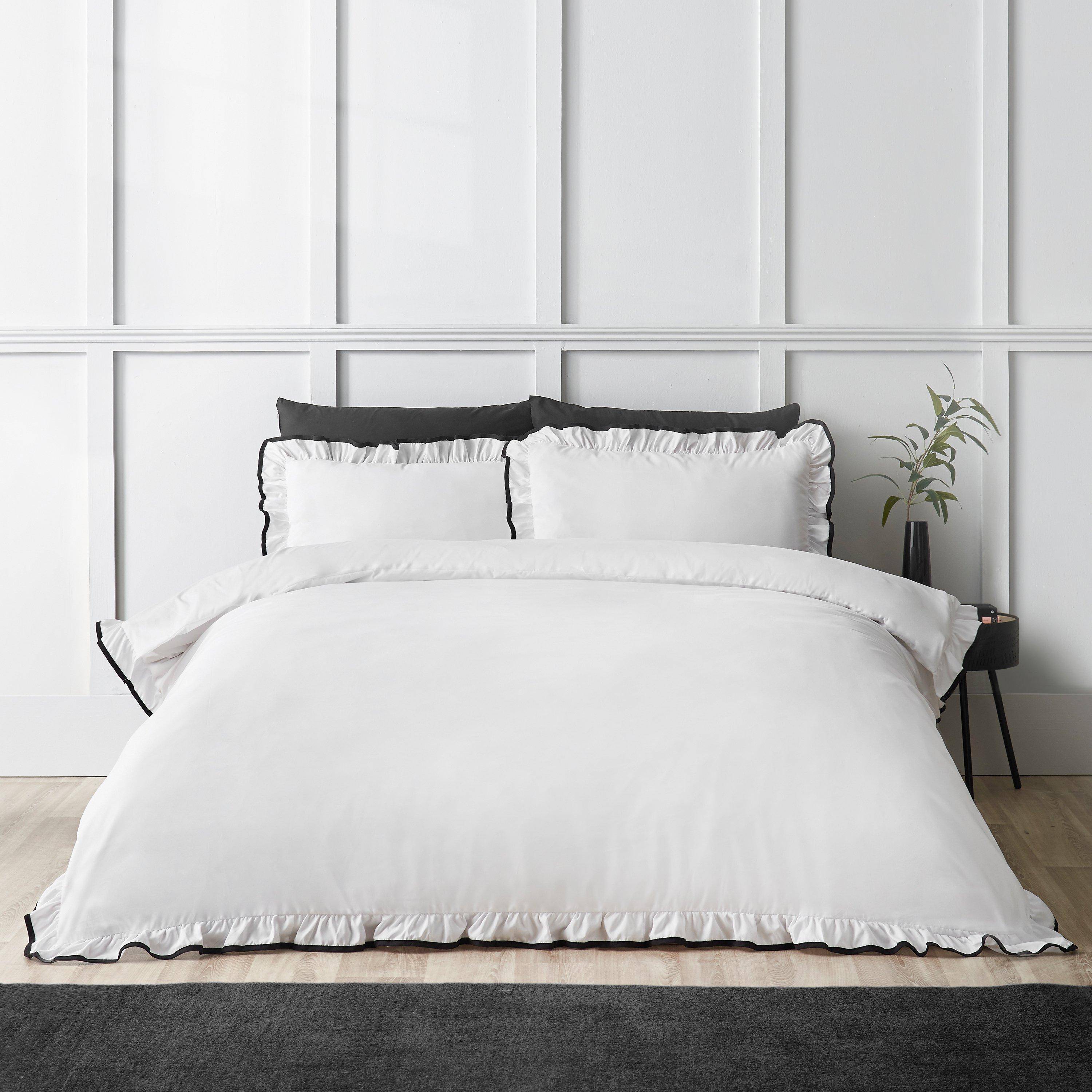 Catherine Lansfield Soft Mono Frill Duvet Cover Set