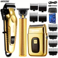 TEMU Weeme 3pcs Men's Professional Hair & Beard Grooming Kit - Cordless Clippers With Led Display, Precision Trimmer Set, Usb Rechargeable, For Home, Gift