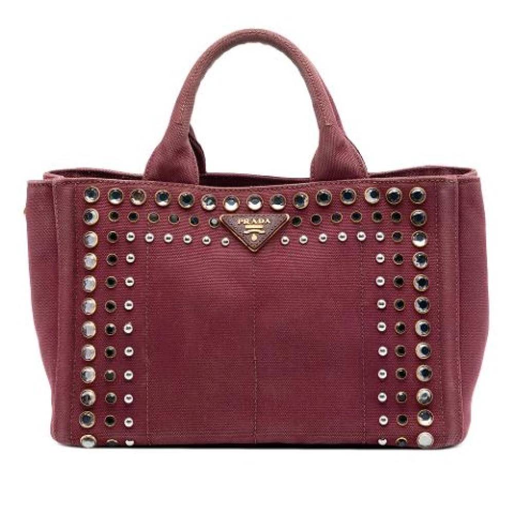 Prada Vintage Pre-owned Studded Canvas Satchel - Vintage - Dame - Rød - ONE SIZE - Uld
