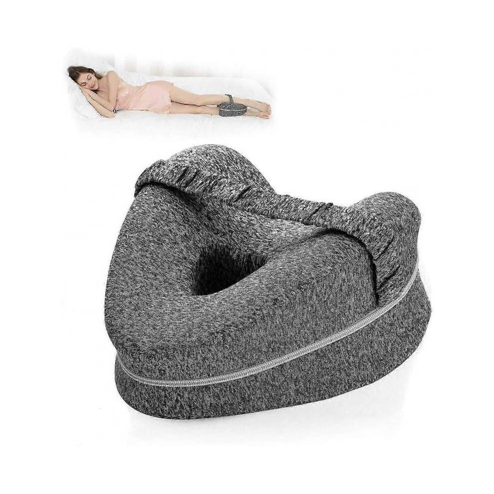 (Gray) Leg Pillow | Ergonomic Side Sleeping Pillows | Memory Foam Knee Pillow With Strap For Side Sleeper