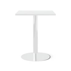 Cafébord Kvadrat - Runt pelarstativ, Storlek 60x60 cm, Bordsskiva Vit, Stativ Polerat stål