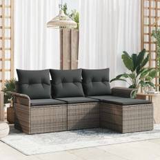 vidaXL Havesofa Sæt med pude med opbevaring 4 pcs Grå Poly rattan