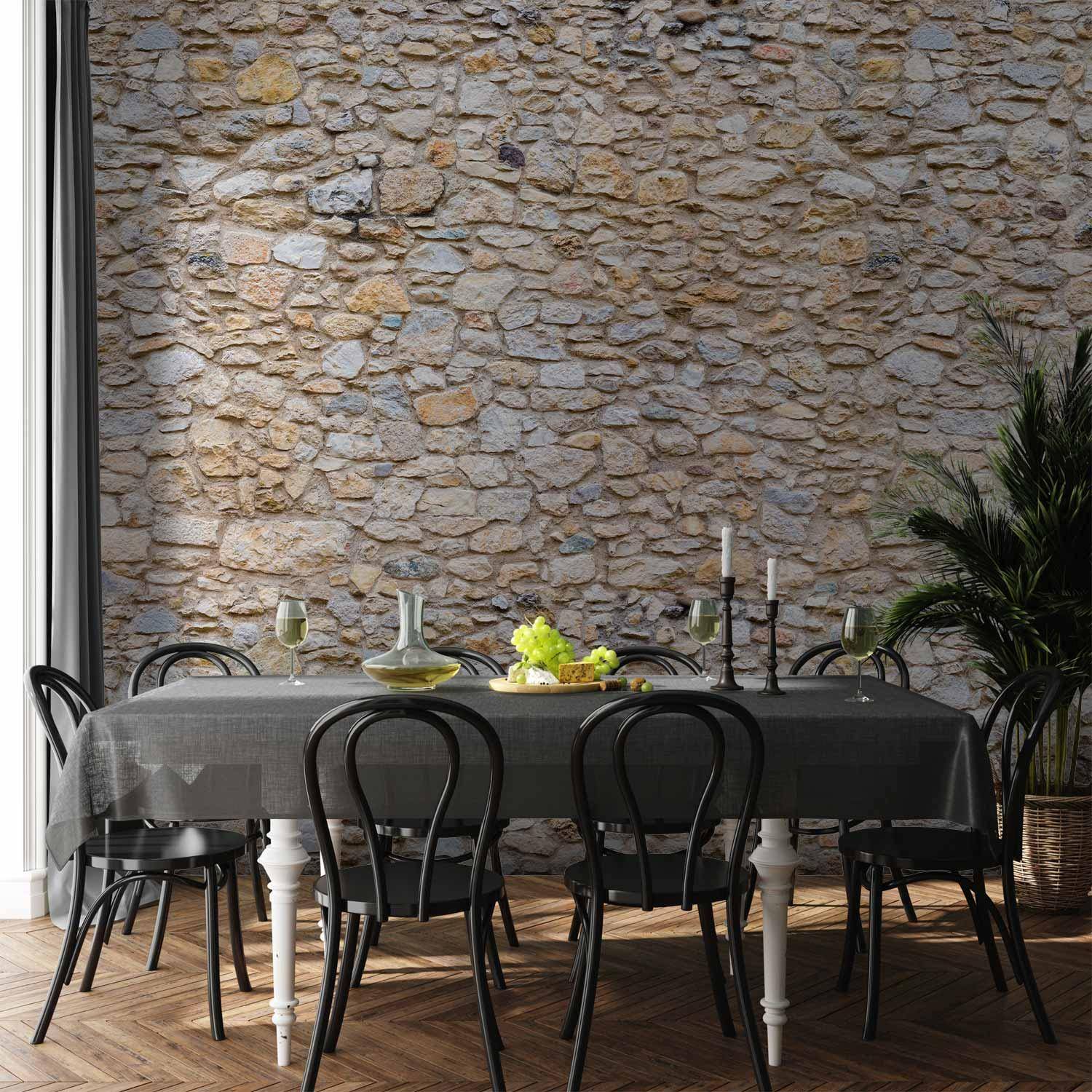 Fototapet Småsten - stenvæg design - 300 x 210 cm - Vandtæt