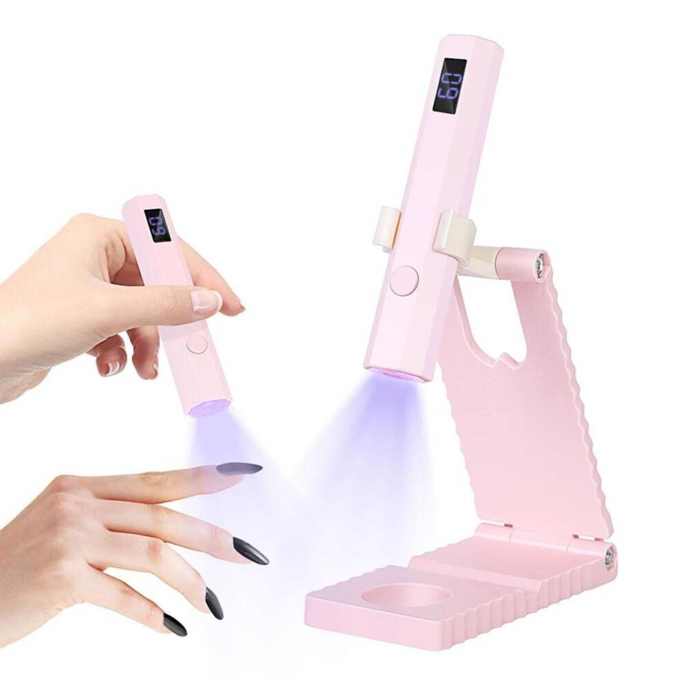 Genopladelig mini UV-lampe til gelnegle, UV-neglelampe med stativ, gel neglelak-tørrer, ideel til hjemmebrug, pink