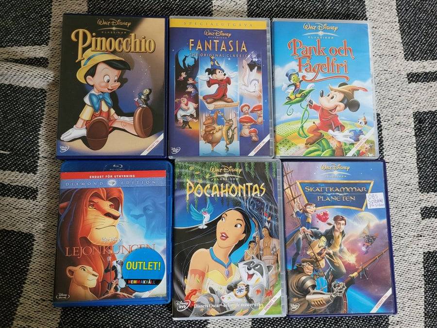 6 Disney Klassiker DVD/Blu-ray: Pinocchio, Fantasia, Pank och fågelfri,