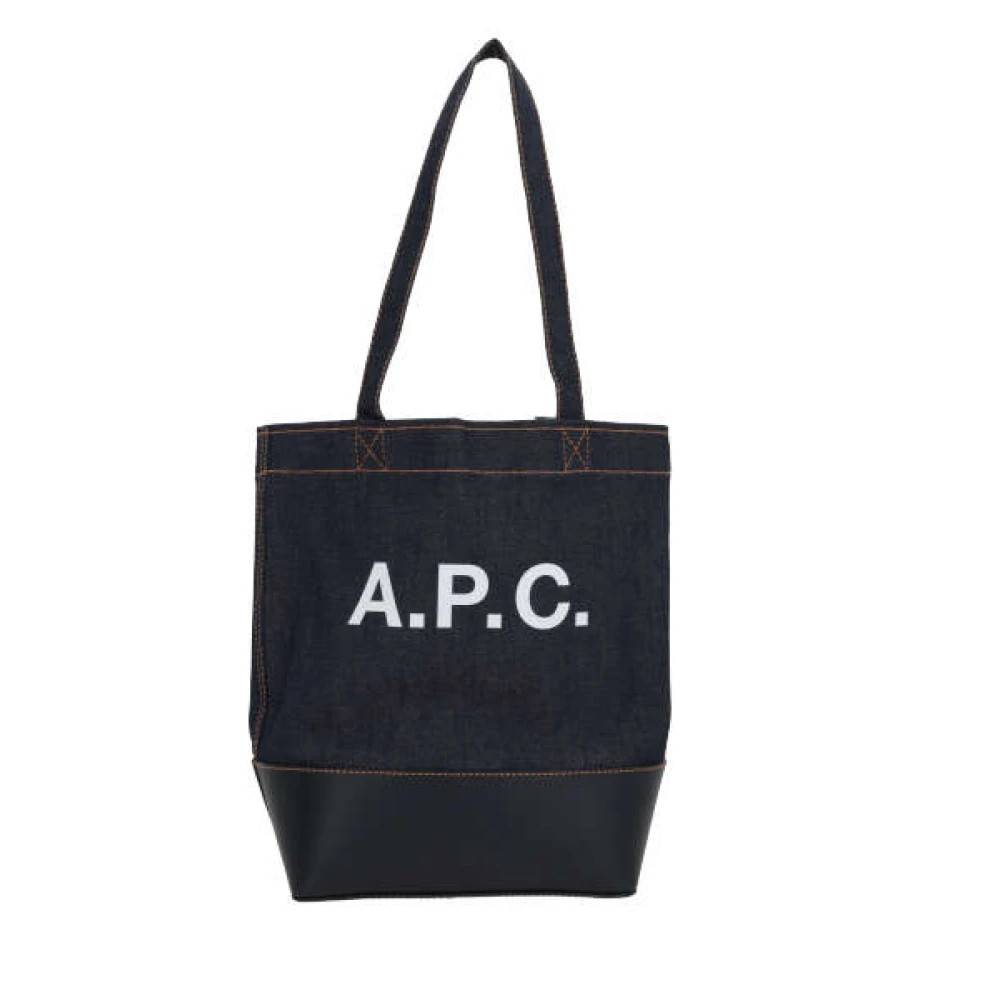 A.P.C. Blå denim tote taske med læderbund - Tasker - Dame - Blå - ONE SIZE - Læder