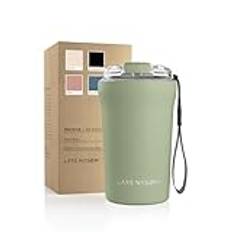 LARS NYSØM Thermo Kaffeebecher-to-go med bärrem & Tritan-lock | er Travel Mug 0,38 liter med isolering | Läcksäker rostfri termosmugg för kaffe & te (Sage Green, 380ml)