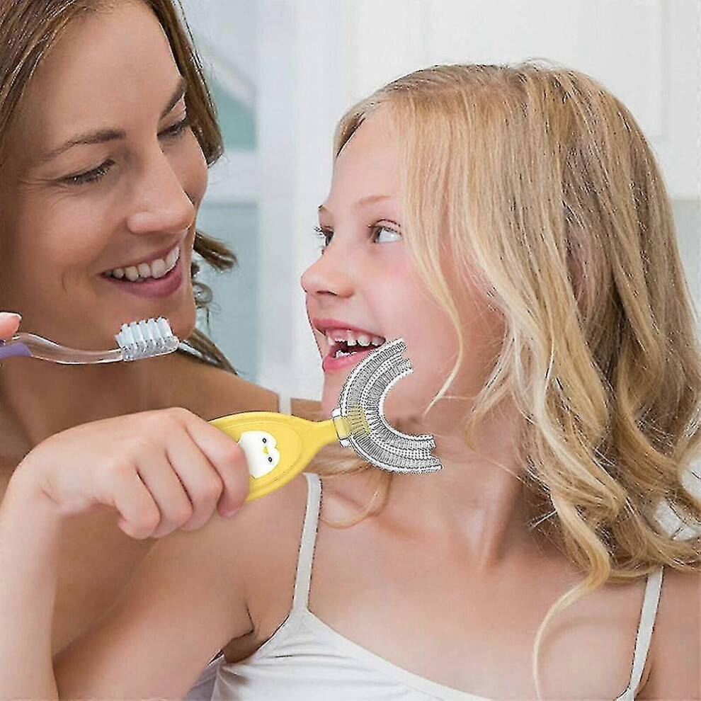 (Large 6-12 Years Old, Yellow) children Soft U-shape 360 Thorough Cleansing Toothbrush For Ages 2~12
