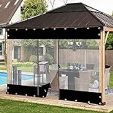 Vattentät gardin för utomhusbruk, 0,5 mm, tjock pergola, sidopaneler med dragkedja, perfekt för växthus, terrass, lusthus, anpassbar (svart, 7 x 3,5 m, mått: