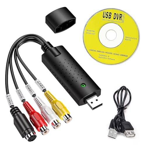 USB 2.0 till digital inspelare VHS Audio/Video Omvandlare, Skanna och redigera analoga källor som DVD via RCA eller S-Video-kontakt, kompatibel med Windows och Mac, utan ström