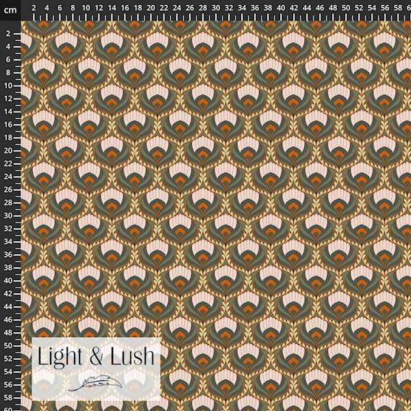 Twill Vævet Viskose m/Khaki & cognac print, "Light & Lush 25 fall"