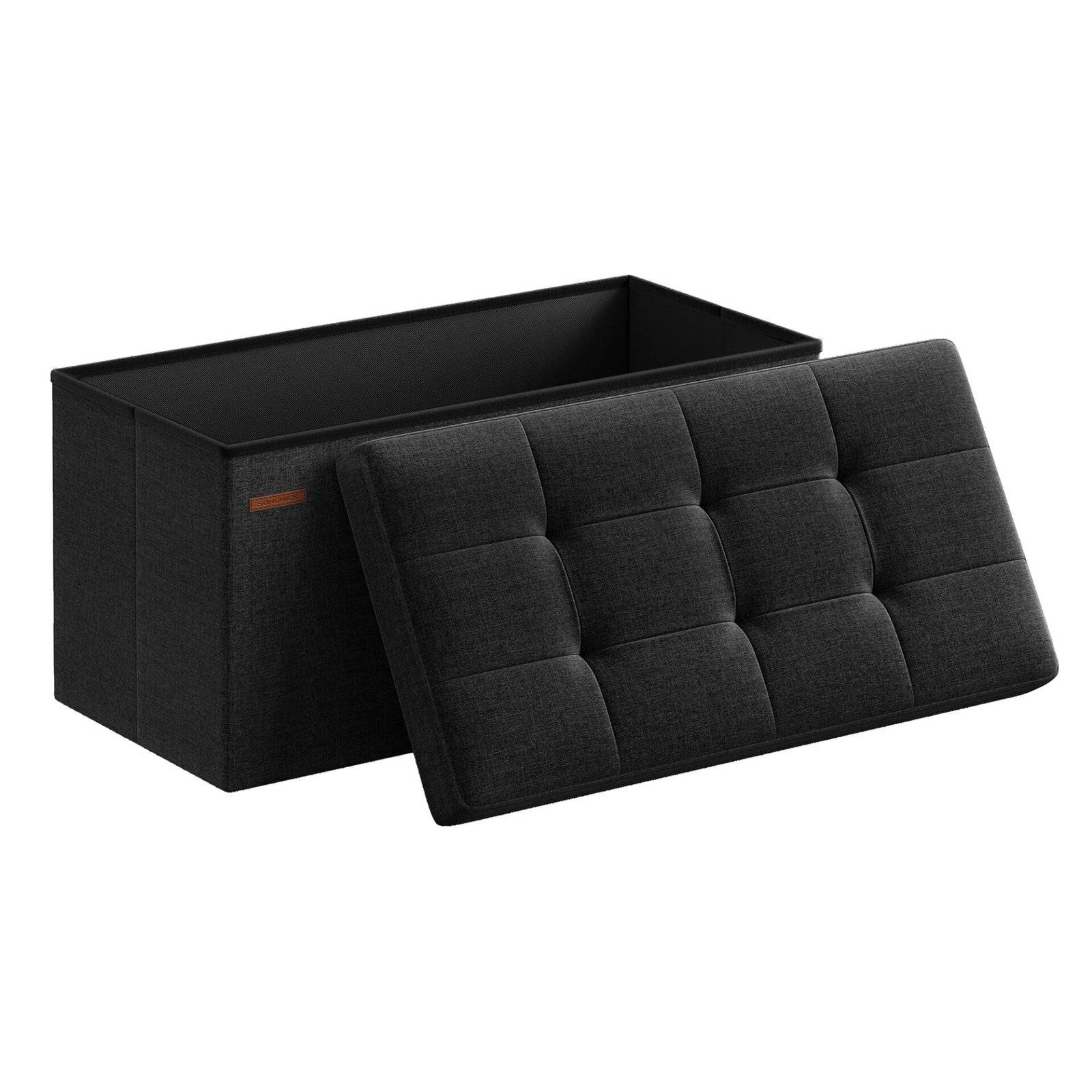 76 cm foldbar opbevaringsfodskammel, fodstøtte til skammel, opbevaringskommode, blæksort.