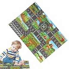 Kids Fun Traffic Lekmatta - City Kids Street Rug, Interactive Lekmatta, Road Map Matta | Tvättbar Safe Road Lekmatta med levande färger för Hemmabarnrum Lekrum i sovrummet (33x22 tum)