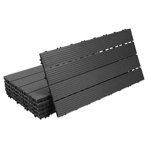 Gimisgu Terrassenfliesen WPC Fliesen, 30x60 cm Holzoptik Klickfliesen Balkonfliesen Klicksystem Terrassendielen Klickfliese Kunststoff Bodenfliese mit Drainage, 30er Set für 5m², Anthrazit