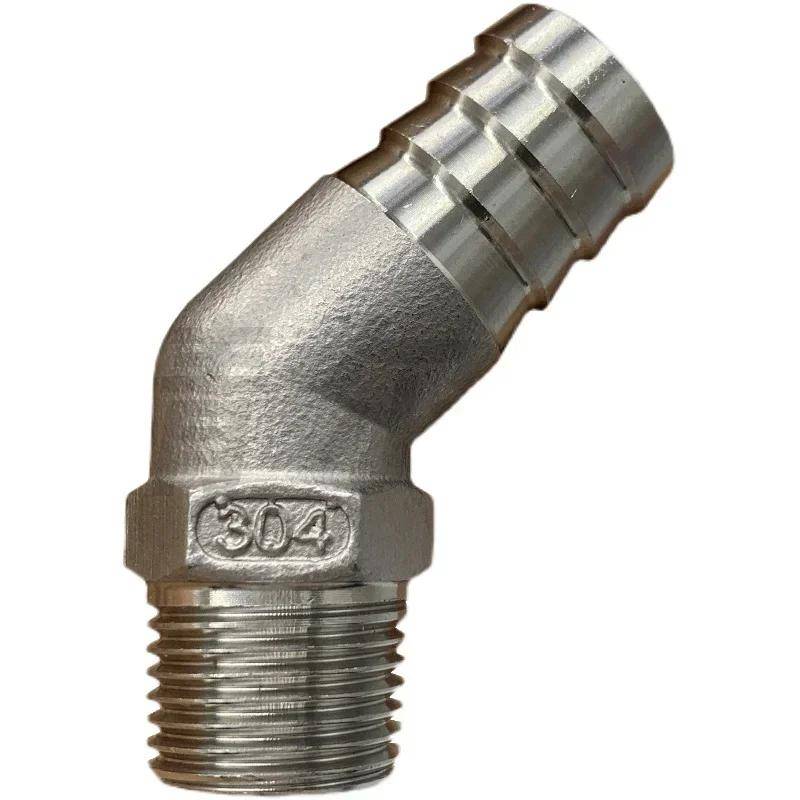 1/8  1/4  3/8  1/2  3/4  1  BSPT Hane 6 8 10 12 15 20 25 32 mm Slangnippel 45 graders Vinkelkoppling 304 Rostfritt Stål Rördel
